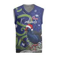 Personalized New Zealand Pukeko Christmas Knitted V-Neck Vest Meri Kirihimete Taniko Ponga Koru Blue - Polynesian Pride