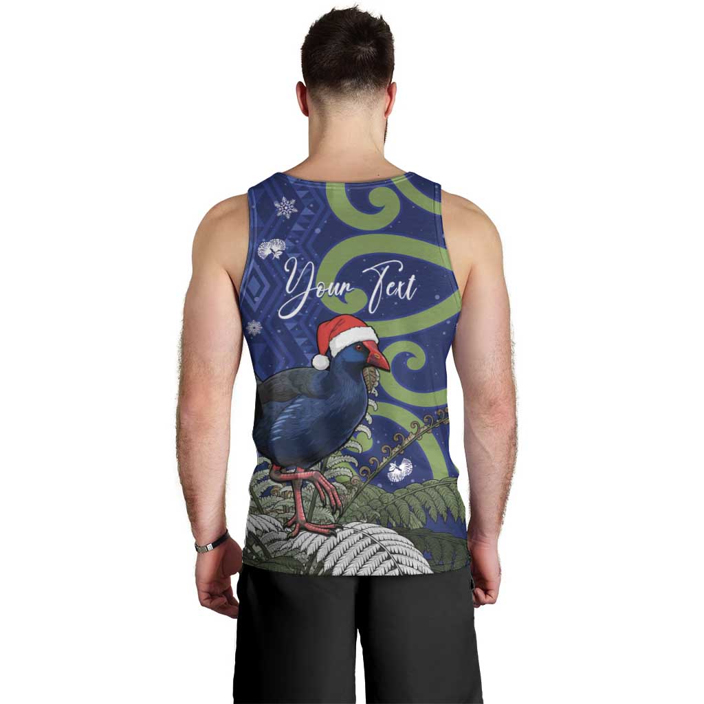 Personalized New Zealand Pukeko Christmas Men Tank Top Meri Kirihimete Taniko Ponga Koru Blue - Polynesian Pride