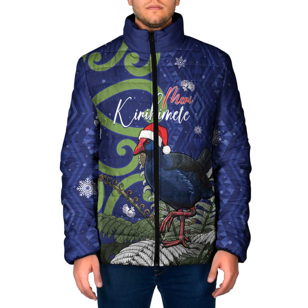 Personalized New Zealand Pukeko Christmas Padded Jacket Meri Kirihimete Taniko Ponga Koru Blue - Polynesian Pride