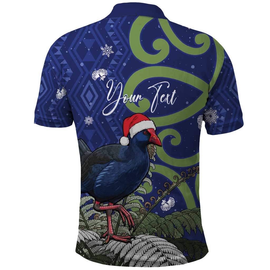 Personalized New Zealand Pukeko Christmas Polo Shirt Meri Kirihimete Taniko Ponga Koru Blue - Polynesian Pride
