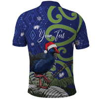 Personalized New Zealand Pukeko Christmas Polo Shirt Meri Kirihimete Taniko Ponga Koru Blue - Polynesian Pride
