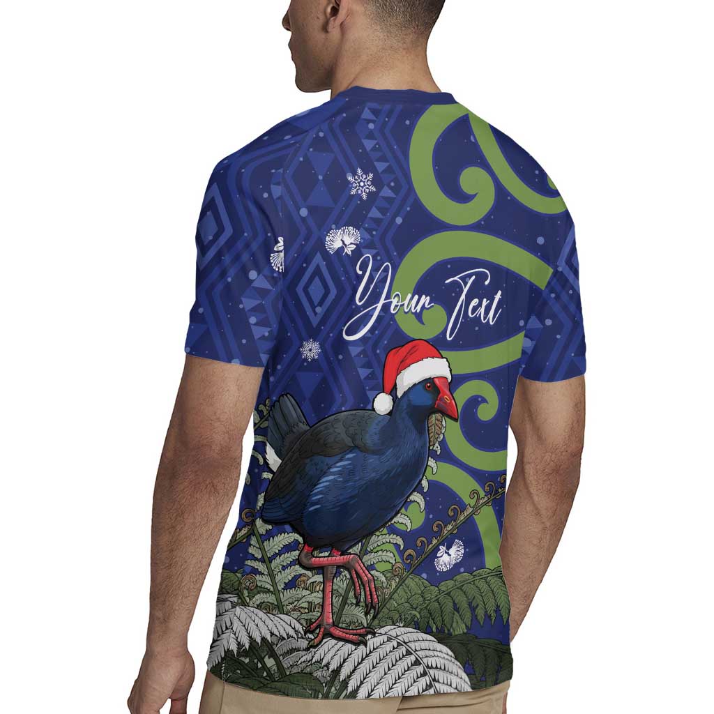 Personalized New Zealand Pukeko Christmas Rugby Jersey Meri Kirihimete Taniko Ponga Koru Blue - Polynesian Pride