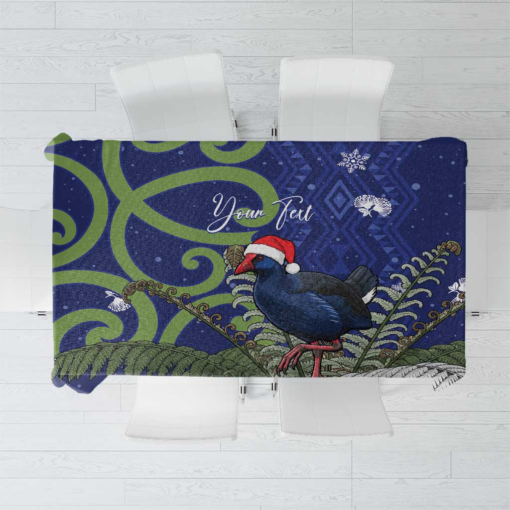 Personalized New Zealand Pukeko Christmas Tablecloth Meri Kirihimete Taniko Ponga Koru Blue - Polynesian Pride