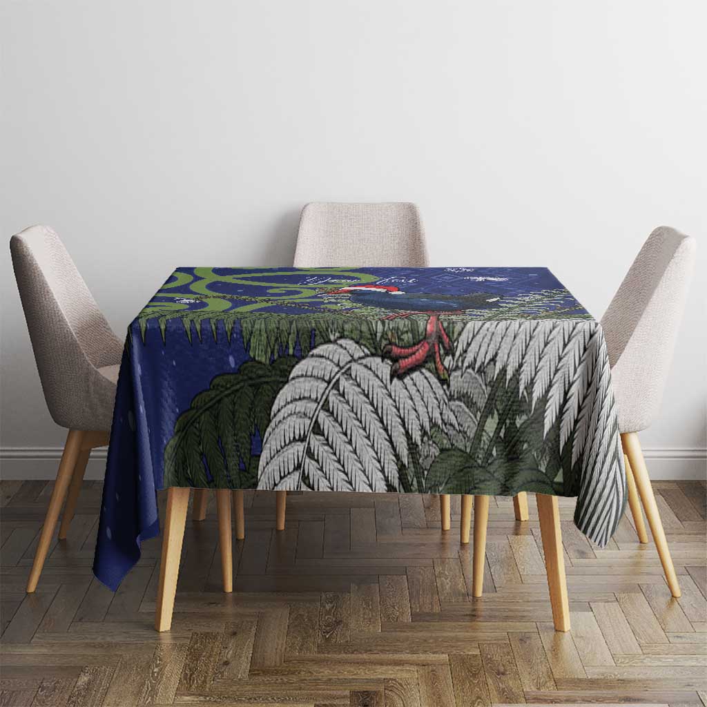 Personalized New Zealand Pukeko Christmas Tablecloth Meri Kirihimete Taniko Ponga Koru Blue - Polynesian Pride