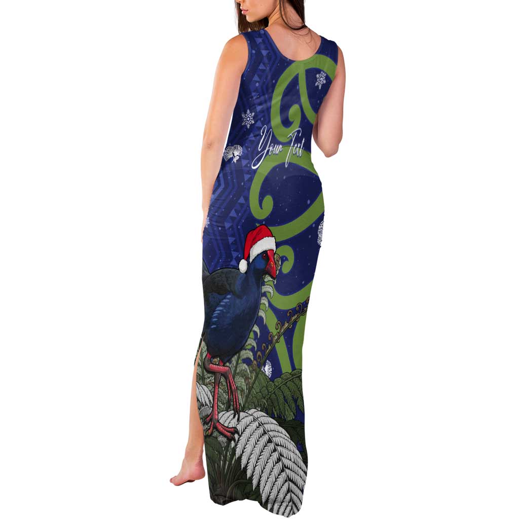Personalized New Zealand Pukeko Christmas Tank Maxi Dress Meri Kirihimete Taniko Ponga Koru Blue - Polynesian Pride