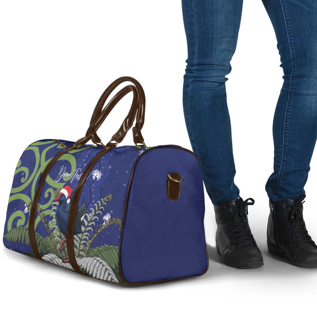 Personalized New Zealand Pukeko Christmas Travel Bag Meri Kirihimete Taniko Ponga Koru Blue - Polynesian Pride