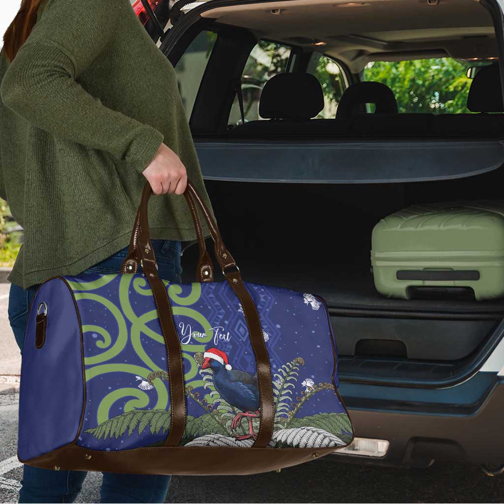 Personalized New Zealand Pukeko Christmas Travel Bag Meri Kirihimete Taniko Ponga Koru Blue - Polynesian Pride