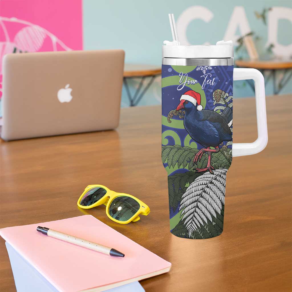 Personalized New Zealand Pukeko Christmas Tumbler With Handle Meri Kirihimete Taniko Ponga Koru Blue - Polynesian Pride