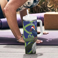 Personalized New Zealand Pukeko Christmas Tumbler With Handle Meri Kirihimete Taniko Ponga Koru Blue - Polynesian Pride