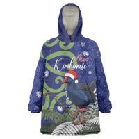 Personalized New Zealand Pukeko Christmas Wearable Blanket Hoodie Meri Kirihimete Taniko Ponga Koru Blue LT14 One Size Blue - Polynesian Pride