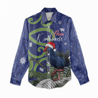 Personalized New Zealand Pukeko Christmas Women Casual Shirt Meri Kirihimete Taniko Ponga Koru Blue LT14 - Polynesian Pride