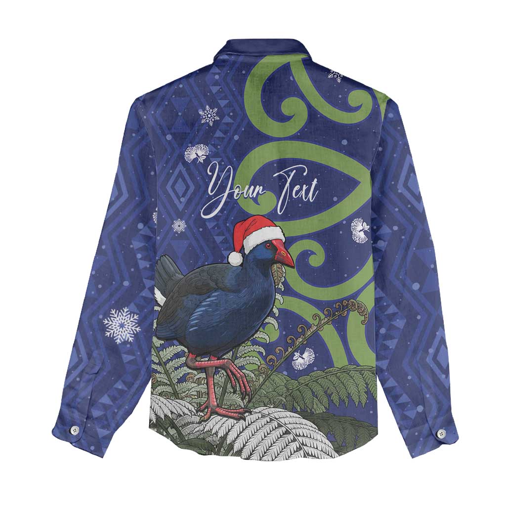 Personalized New Zealand Pukeko Christmas Women Casual Shirt Meri Kirihimete Taniko Ponga Koru Blue LT14 - Polynesian Pride