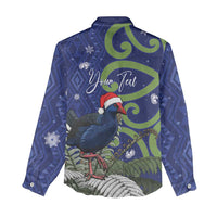 Personalized New Zealand Pukeko Christmas Women Casual Shirt Meri Kirihimete Taniko Ponga Koru Blue LT14 - Polynesian Pride