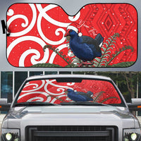 Personalized New Zealand Pukeko Christmas Auto Sun Shade Meri Kirihimete Taniko Ponga Koru Red - Polynesian Pride