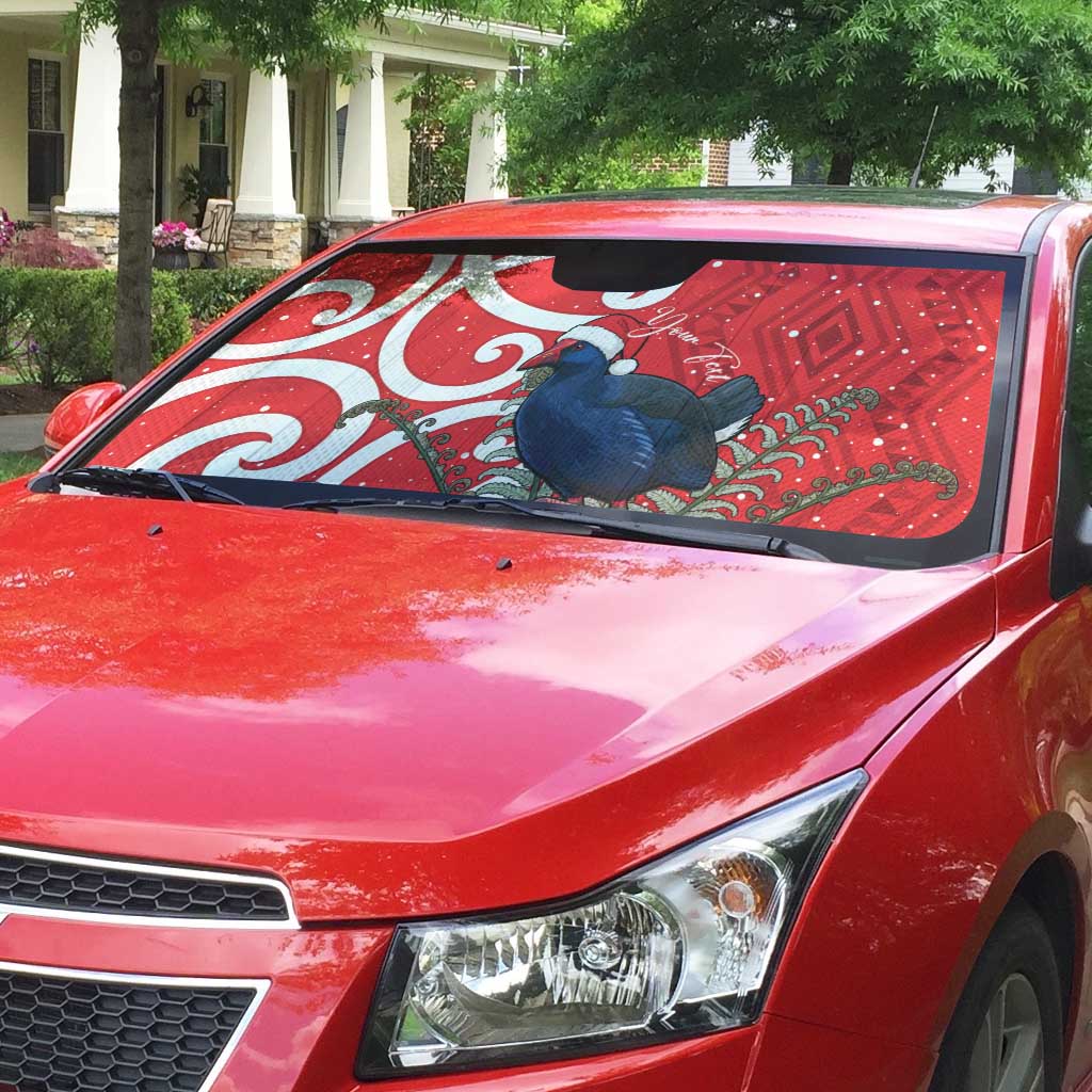 Personalized New Zealand Pukeko Christmas Auto Sun Shade Meri Kirihimete Taniko Ponga Koru Red - Polynesian Pride