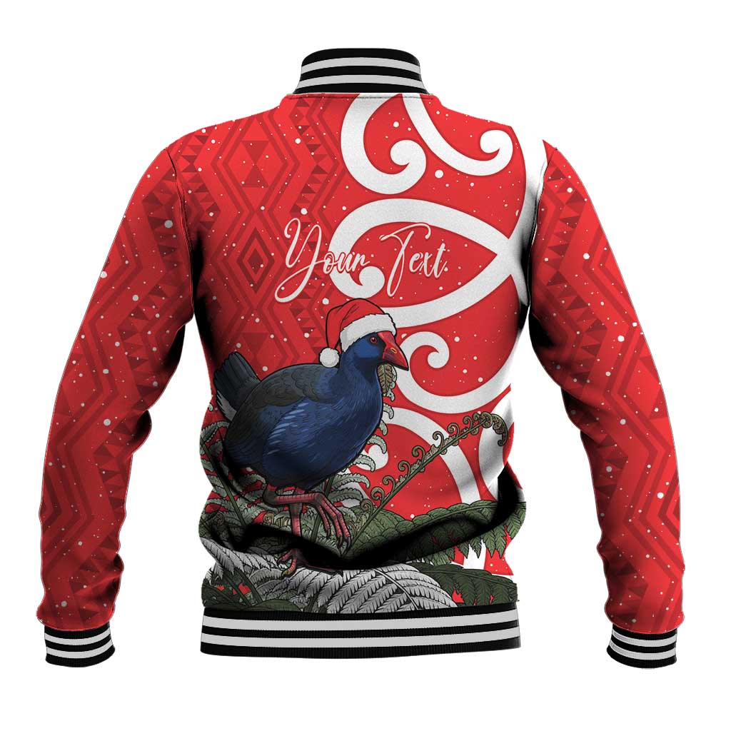Personalized New Zealand Pukeko Christmas Baseball Jacket Meri Kirihimete Taniko Ponga Koru Red - Polynesian Pride