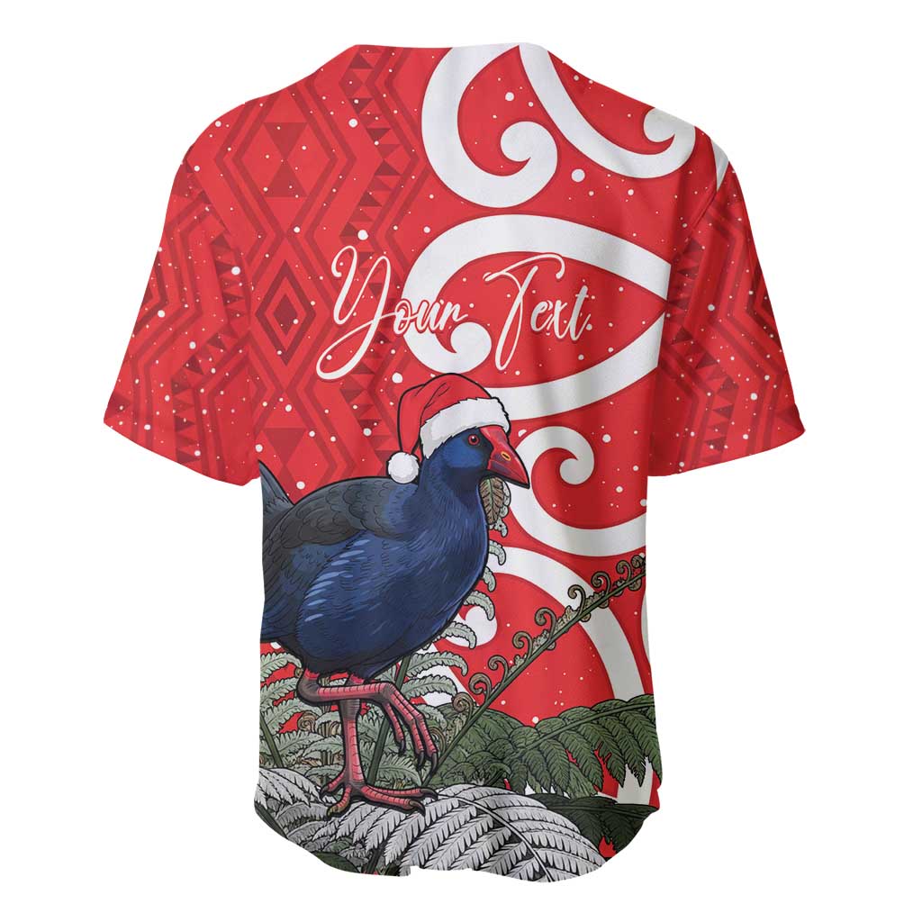 Personalized New Zealand Pukeko Christmas Baseball Jersey Meri Kirihimete Taniko Ponga Koru Red - Polynesian Pride