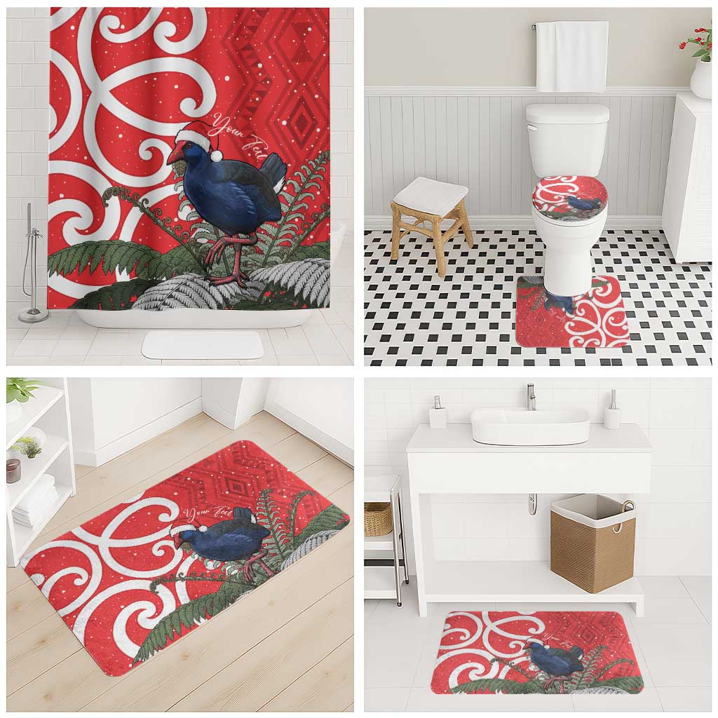 Personalized New Zealand Pukeko Christmas Bathroom Set Meri Kirihimete Taniko Ponga Koru Red - Polynesian Pride