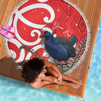 Personalized New Zealand Pukeko Christmas Beach Blanket Meri Kirihimete Taniko Ponga Koru Red - Polynesian Pride