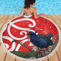 Personalized New Zealand Pukeko Christmas Beach Blanket Meri Kirihimete Taniko Ponga Koru Red - Polynesian Pride