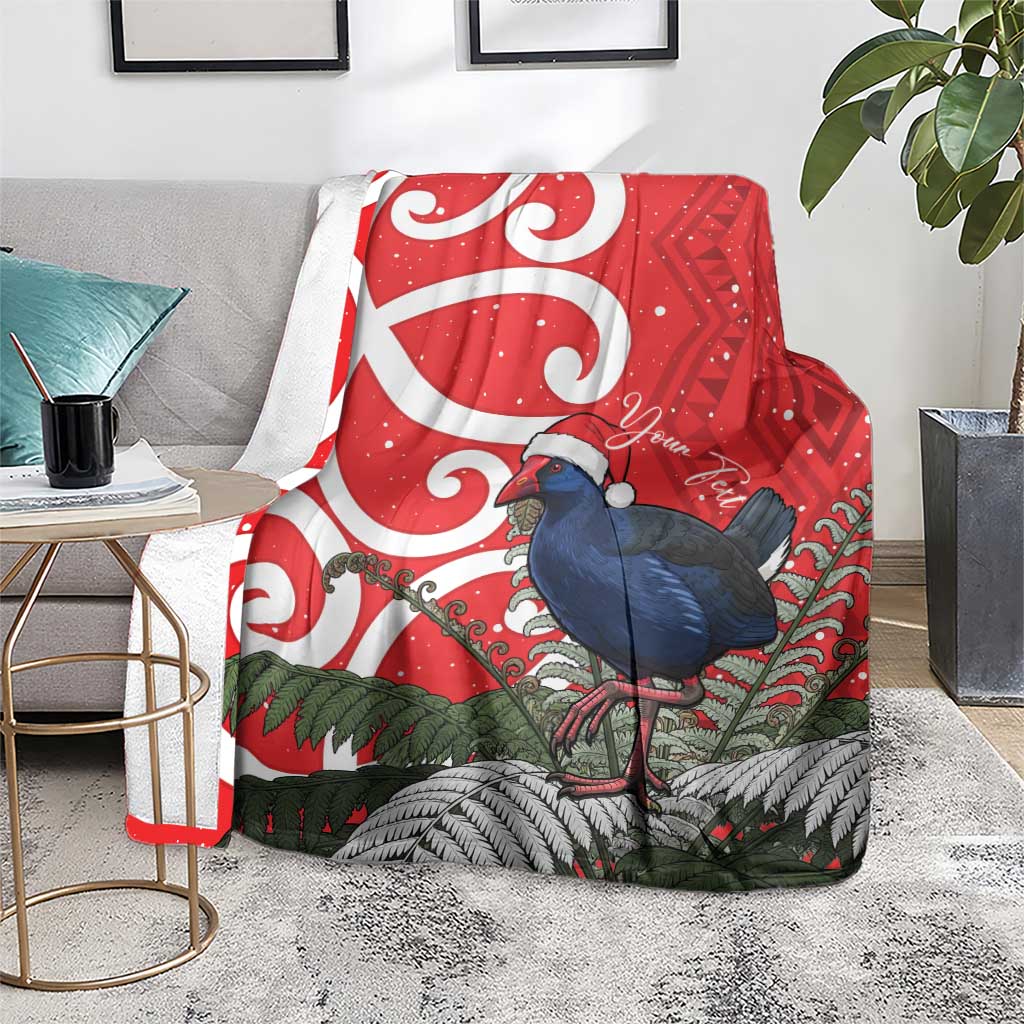 Personalized New Zealand Pukeko Christmas Blanket Meri Kirihimete Taniko Ponga Koru Red - Polynesian Pride