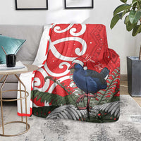Personalized New Zealand Pukeko Christmas Blanket Meri Kirihimete Taniko Ponga Koru Red - Polynesian Pride