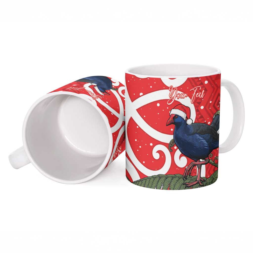Personalized New Zealand Pukeko Christmas Ceramic Mug Meri Kirihimete Taniko Ponga Koru Red - Polynesian Pride