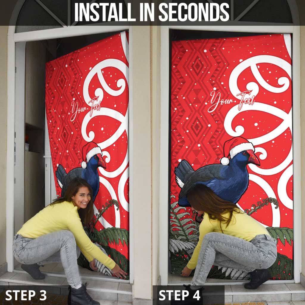 Personalized New Zealand Pukeko Christmas Door Cover Meri Kirihimete Taniko Ponga Koru Red - Polynesian Pride