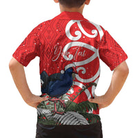 Personalized New Zealand Pukeko Christmas Family Matching Off The Shoulder Long Sleeve Dress and Hawaiian Shirt Meri Kirihimete Taniko Ponga Koru Red - Polynesian Pride