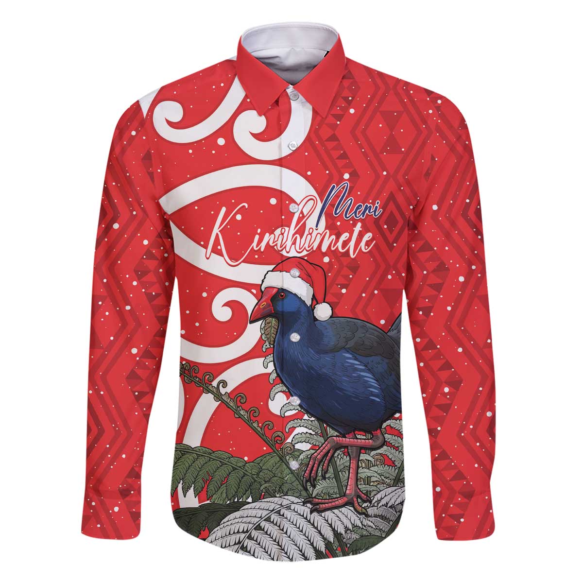 Personalized New Zealand Pukeko Christmas Family Matching Off The Shoulder Long Sleeve Dress and Hawaiian Shirt Meri Kirihimete Taniko Ponga Koru Red - Polynesian Pride