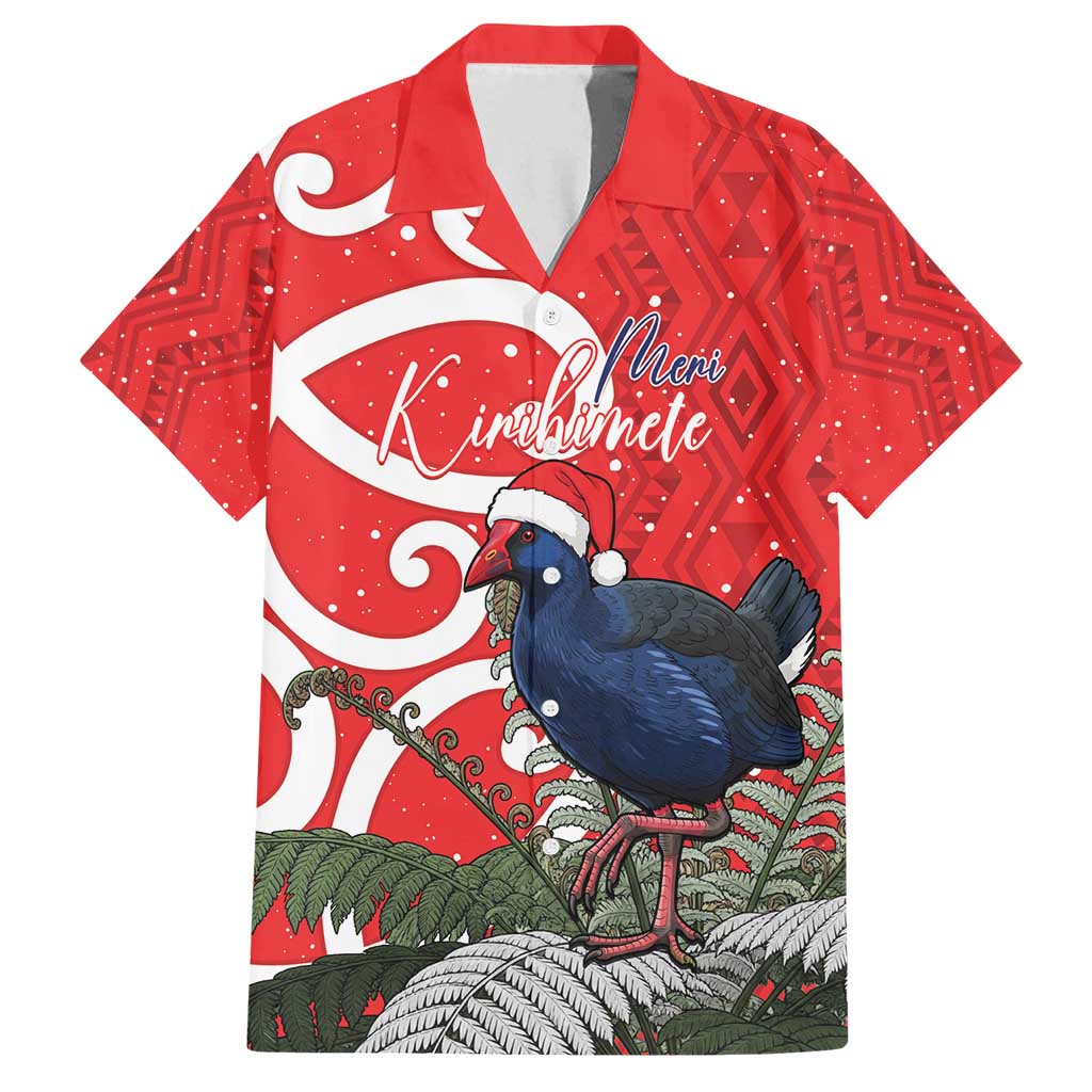 Personalized New Zealand Pukeko Christmas Family Matching Off Shoulder Maxi Dress and Hawaiian Shirt Meri Kirihimete Taniko Ponga Koru Red - Polynesian Pride
