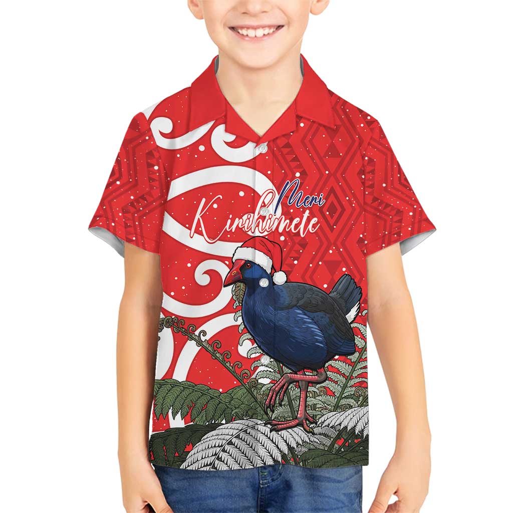 Personalized New Zealand Pukeko Christmas Family Matching Puletasi and Hawaiian Shirt Meri Kirihimete Taniko Ponga Koru Red - Polynesian Pride