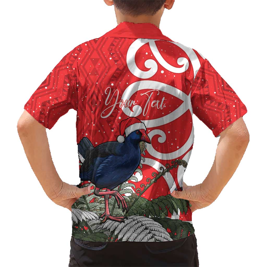 Personalized New Zealand Pukeko Christmas Family Matching Short Sleeve Bodycon Dress and Hawaiian Shirt Meri Kirihimete Taniko Ponga Koru Red - Polynesian Pride