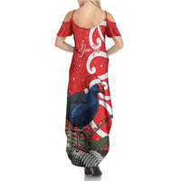 Personalized New Zealand Pukeko Christmas Family Matching Summer Maxi Dress and Hawaiian Shirt Meri Kirihimete Taniko Ponga Koru Red - Polynesian Pride