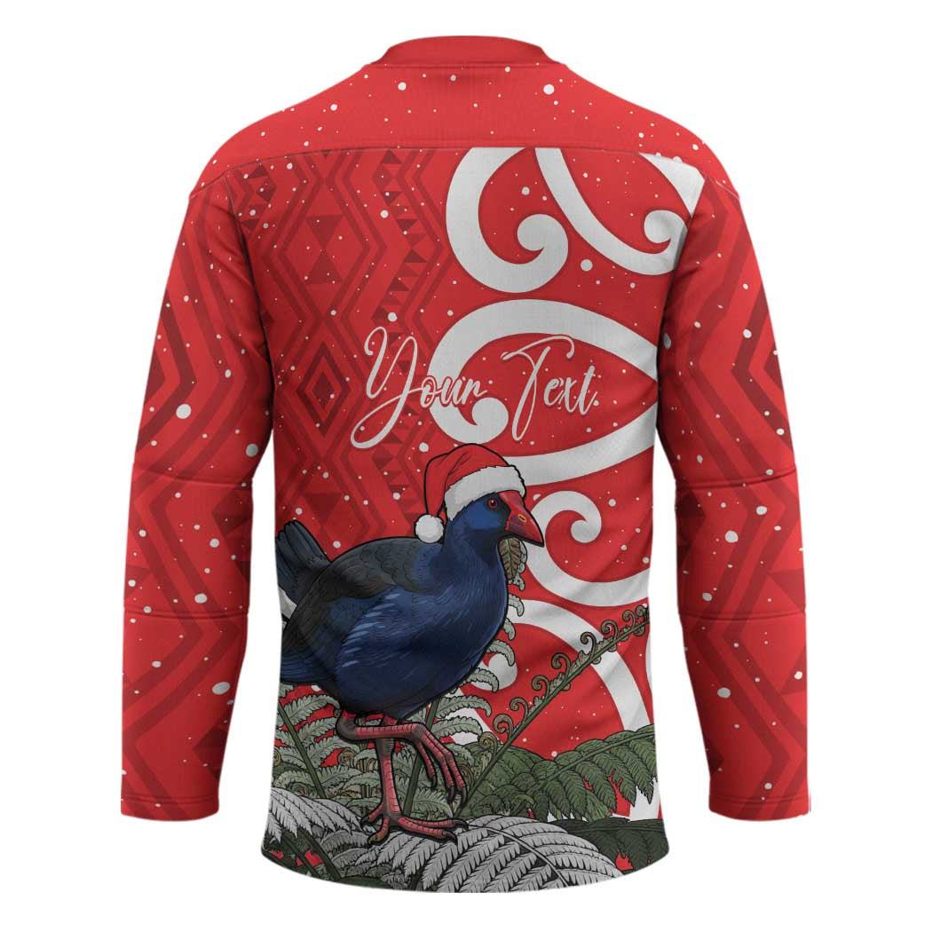Personalized New Zealand Pukeko Christmas Hockey Jersey Meri Kirihimete Taniko Ponga Koru Red LT14 - Polynesian Pride