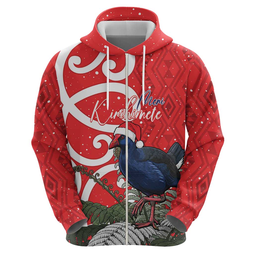 Personalized New Zealand Pukeko Christmas Hoodie Meri Kirihimete Taniko Ponga Koru Red - Polynesian Pride