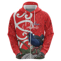 Personalized New Zealand Pukeko Christmas Hoodie Meri Kirihimete Taniko Ponga Koru Red - Polynesian Pride