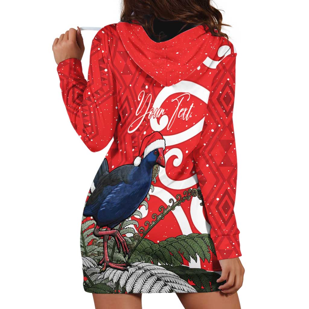Personalized New Zealand Pukeko Christmas Hoodie Dress Meri Kirihimete Taniko Ponga Koru Red - Polynesian Pride