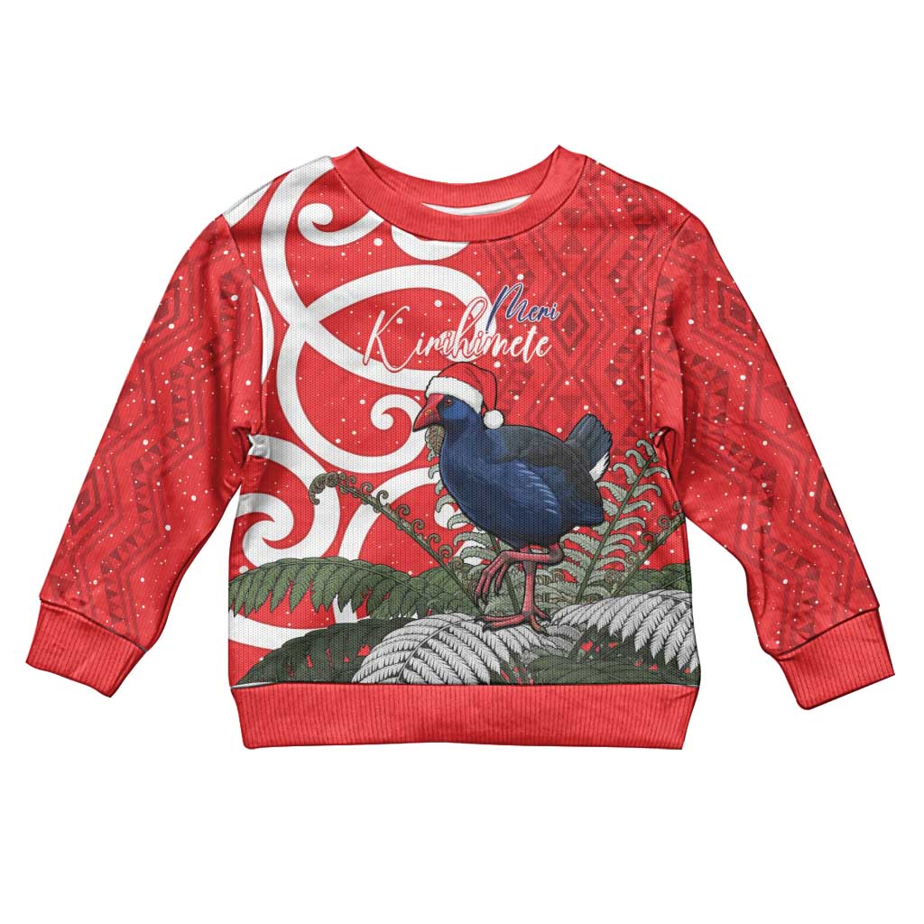 Personalized New Zealand Pukeko Christmas Kid Ugly Christmas Sweater Meri Kirihimete Taniko Ponga Koru Red LT14 Kid Red - Polynesian Pride