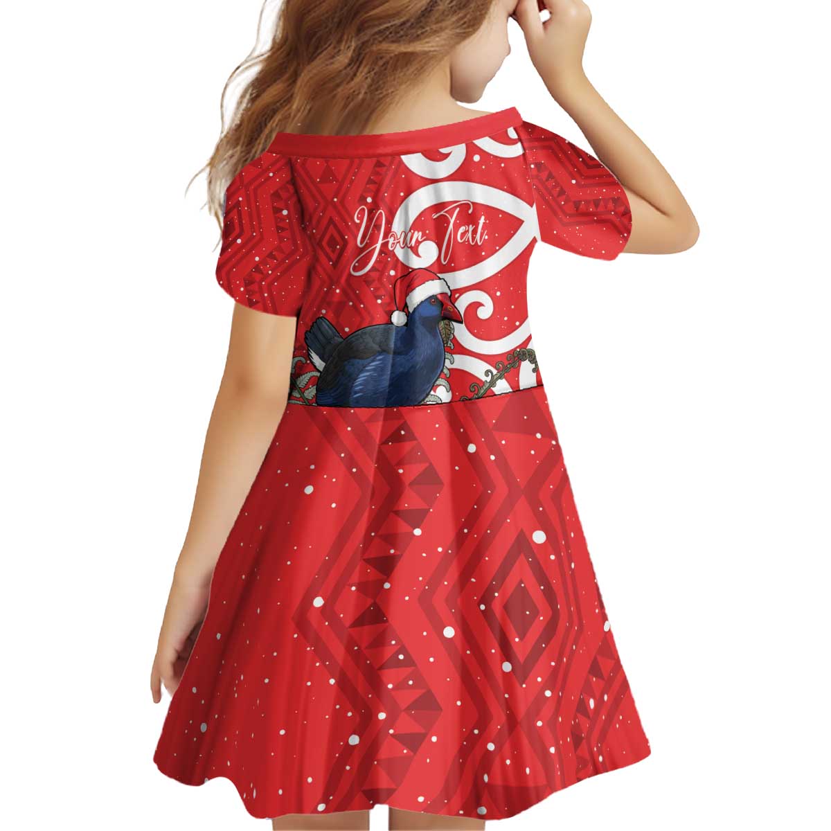 Personalized New Zealand Pukeko Christmas Kid Short Sleeve Dress Meri Kirihimete Taniko Ponga Koru Red - Polynesian Pride