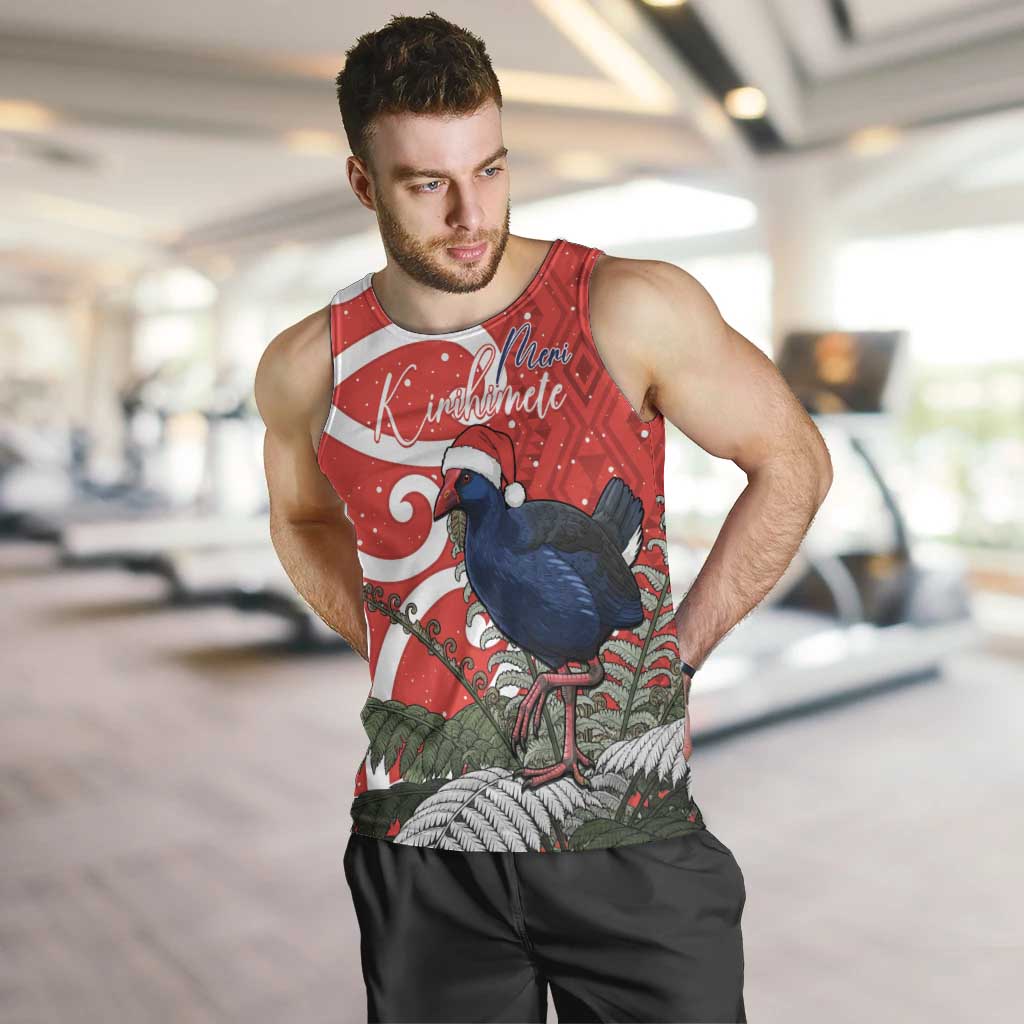 Personalized New Zealand Pukeko Christmas Men Tank Top Meri Kirihimete Taniko Ponga Koru Red - Polynesian Pride