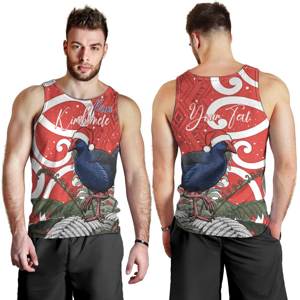 Personalized New Zealand Pukeko Christmas Men Tank Top Meri Kirihimete Taniko Ponga Koru Red - Polynesian Pride