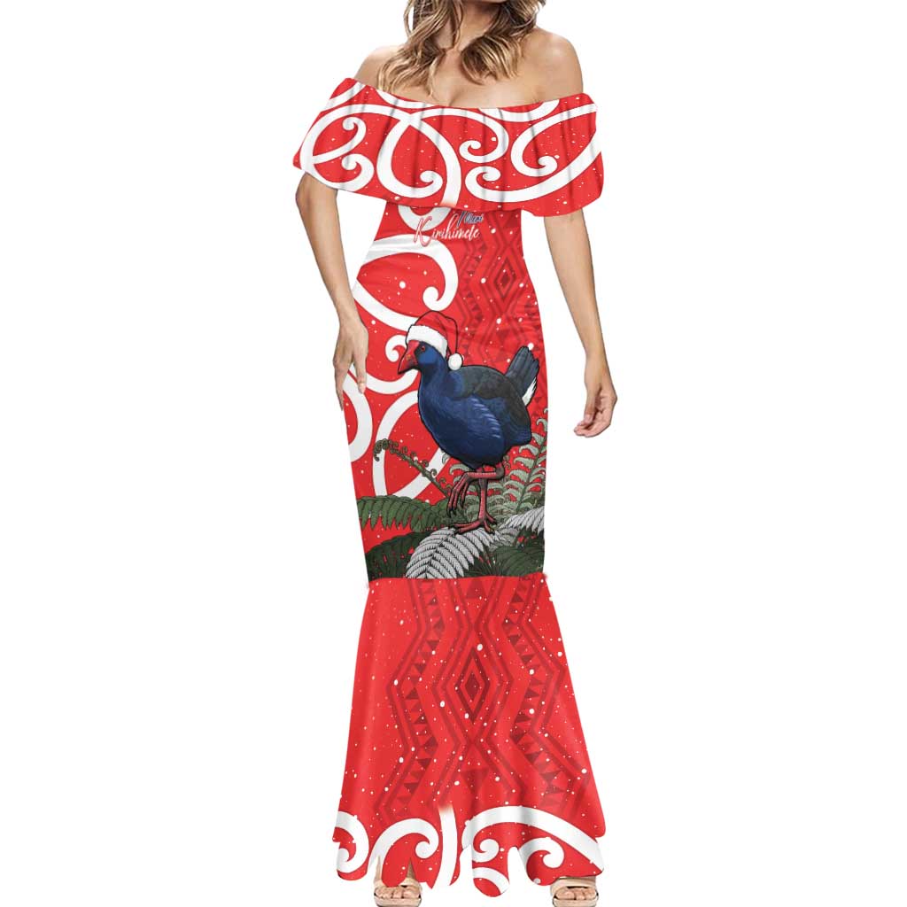 Personalized New Zealand Pukeko Christmas Mermaid Dress Meri Kirihimete Taniko Ponga Koru Red - Polynesian Pride