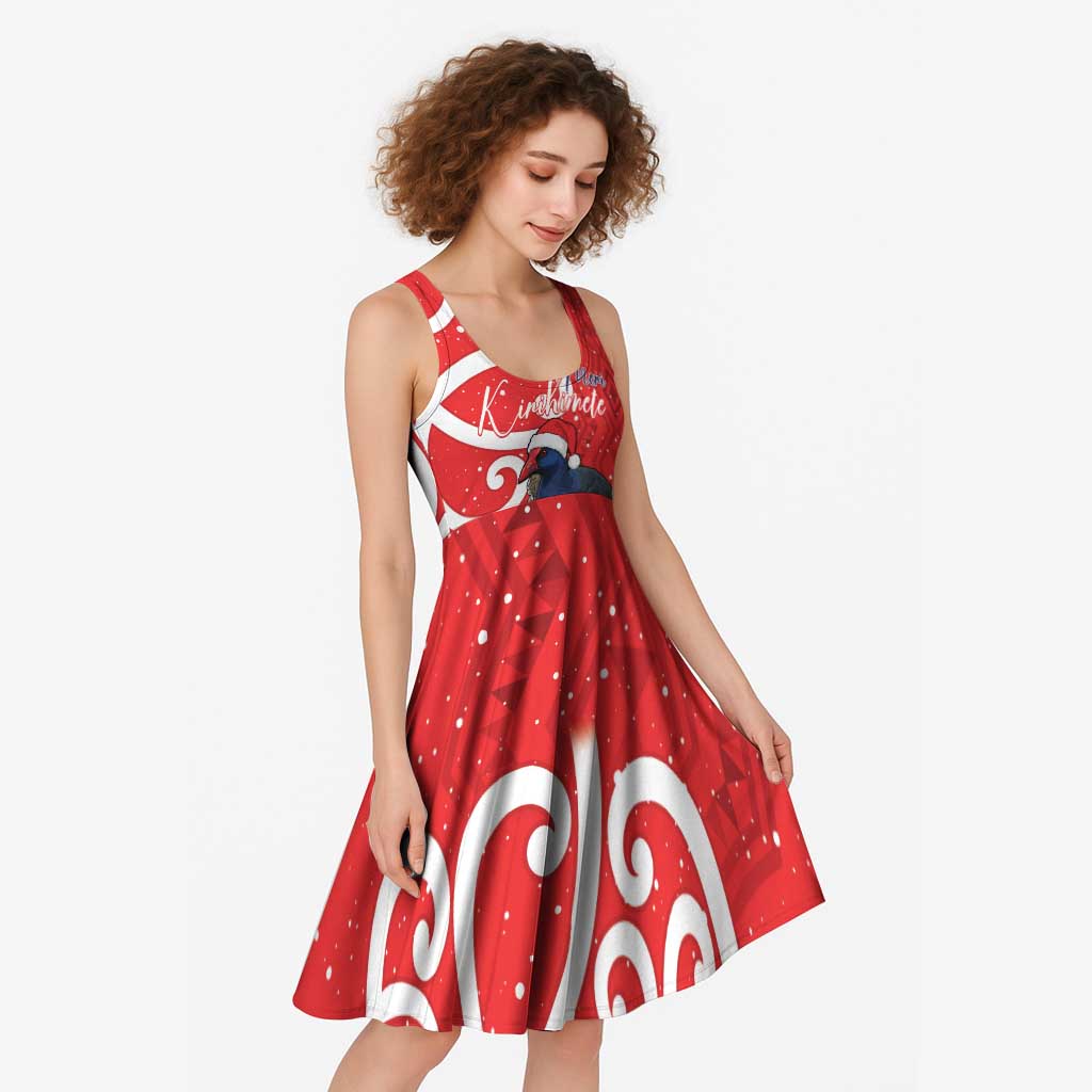Personalized New Zealand Pukeko Christmas Midi Dress Meri Kirihimete Taniko Ponga Koru Red LT14 - Polynesian Pride