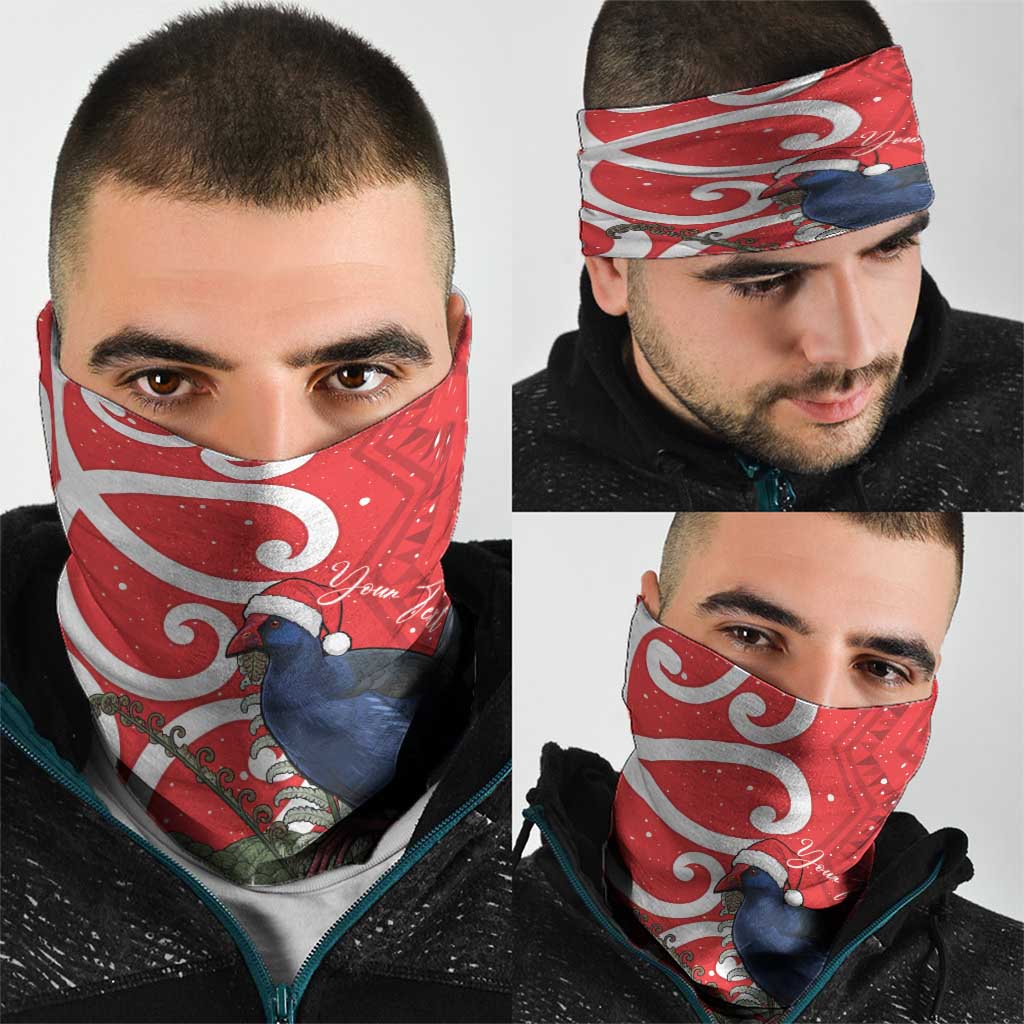 Personalized New Zealand Pukeko Christmas Neck Gaiter Meri Kirihimete Taniko Ponga Koru Red - Polynesian Pride