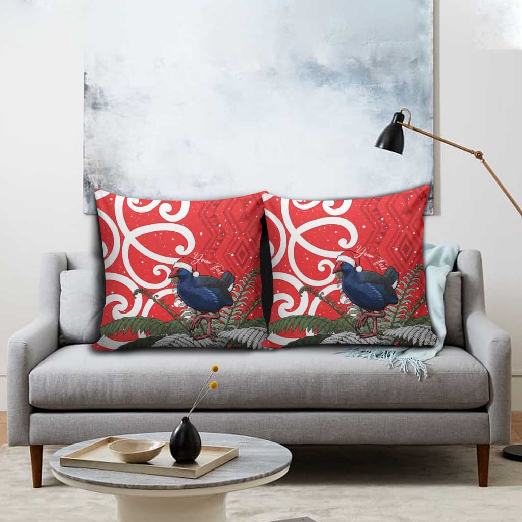 Personalized New Zealand Pukeko Christmas Pillow Cover Meri Kirihimete Taniko Ponga Koru Red - Polynesian Pride
