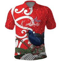 Personalized New Zealand Pukeko Christmas Polo Shirt Meri Kirihimete Taniko Ponga Koru Red - Polynesian Pride