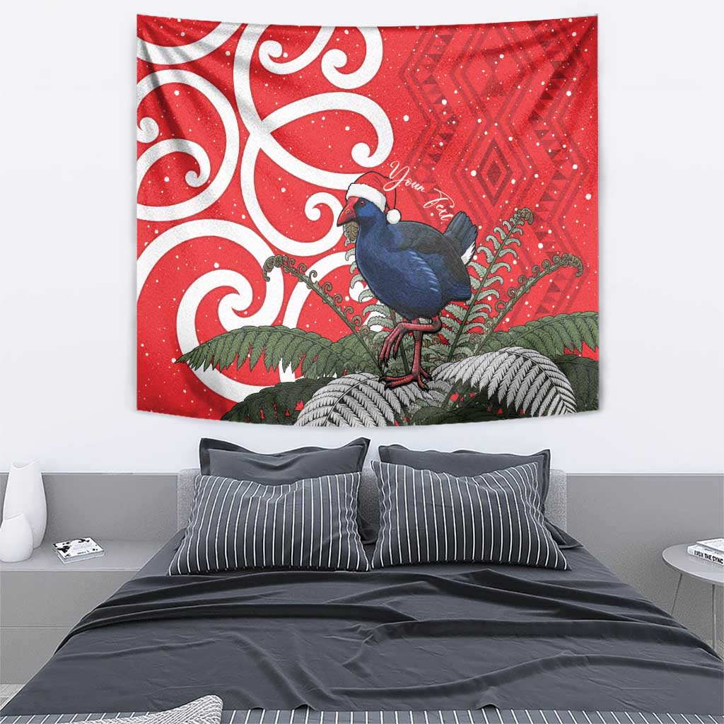 Personalized New Zealand Pukeko Christmas Tapestry Meri Kirihimete Taniko Ponga Koru Red - Polynesian Pride