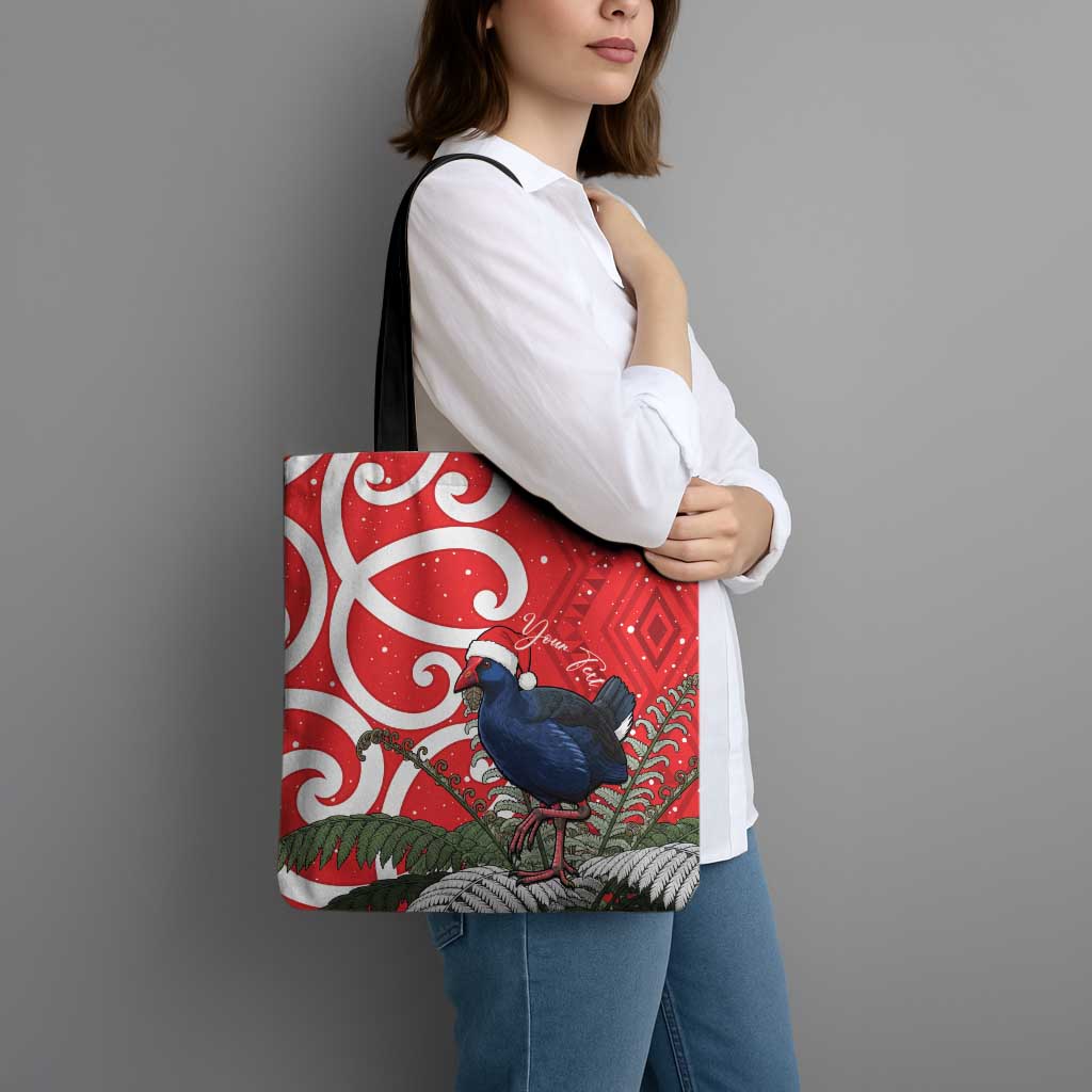 Personalized New Zealand Pukeko Christmas Tote Bag Meri Kirihimete Taniko Ponga Koru Red - Polynesian Pride