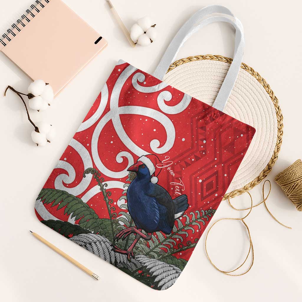 Personalized New Zealand Pukeko Christmas Tote Bag Meri Kirihimete Taniko Ponga Koru Red - Polynesian Pride